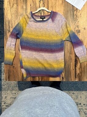Express Yellow, Blue & Purple Ombre Crewneck Sweater